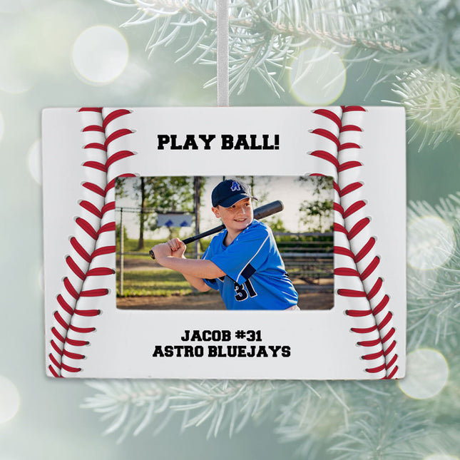 engraved personalized baseball picture frame photo ornament – Christmas ornament, holiday tree decoration or gift