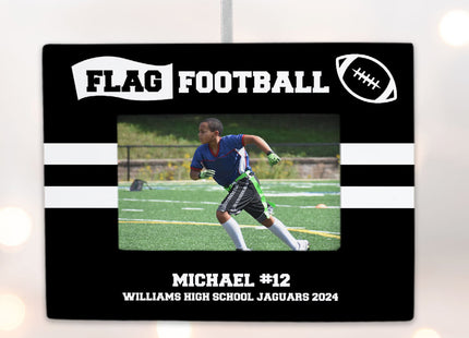 holiday personalized flag football picture frame photo ornament – Christmas ornament, holiday tree decoration or gift