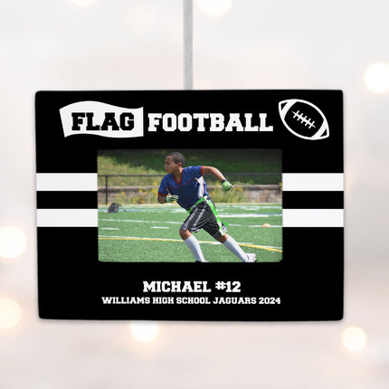 holiday personalized flag football picture frame photo ornament – Christmas ornament, holiday tree decoration or gift