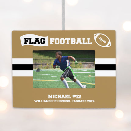 keepsake personalized flag football picture frame photo ornament – Christmas ornament, holiday tree decoration or gift