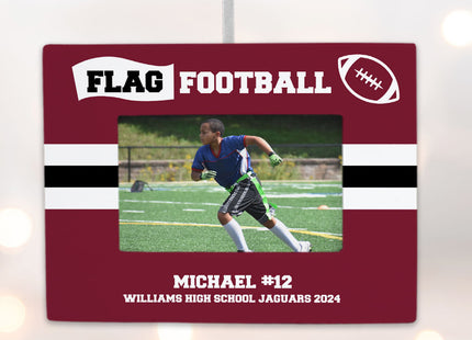 decorative personalized flag football picture frame photo ornament – Christmas ornament, holiday tree decoration or gift