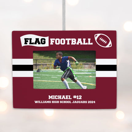 decorative personalized flag football picture frame photo ornament – Christmas ornament, holiday tree decoration or gift