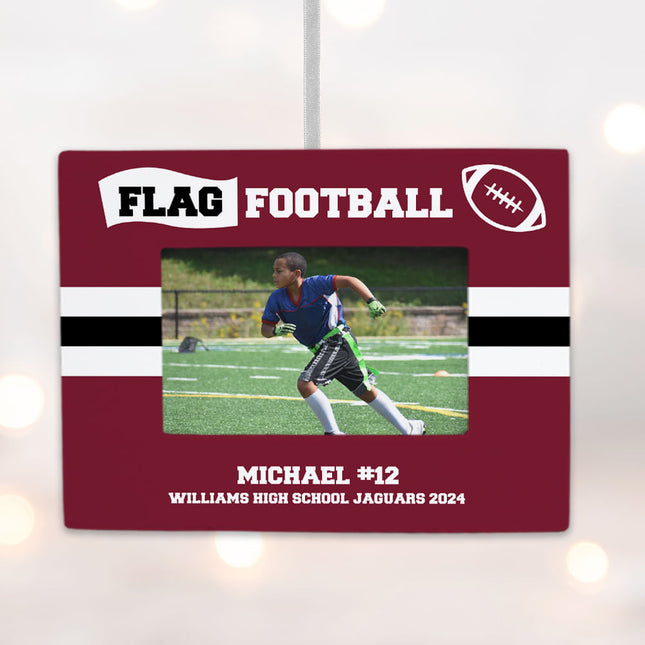 decorative personalized flag football picture frame photo ornament – Christmas ornament, holiday tree decoration or gift
