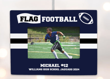 keepsake personalized flag football picture frame photo ornament – Christmas ornament, holiday tree decoration or gift