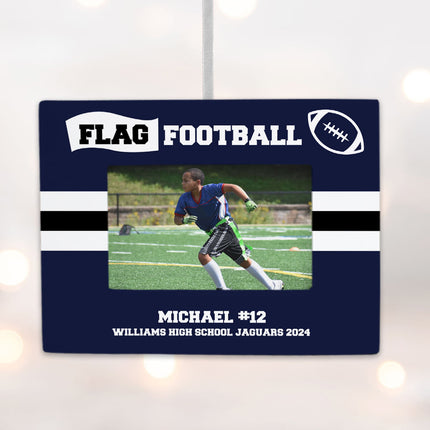keepsake personalized flag football picture frame photo ornament – Christmas ornament, holiday tree decoration or gift