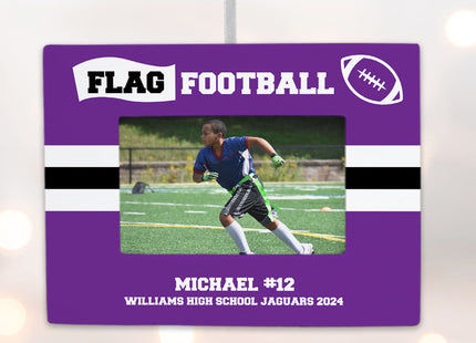 decorative personalized flag football picture frame photo ornament – Christmas ornament, holiday tree decoration or gift