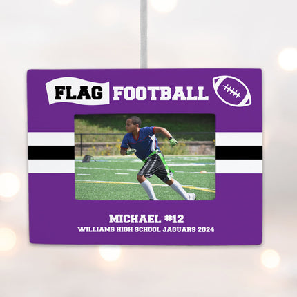 decorative personalized flag football picture frame photo ornament – Christmas ornament, holiday tree decoration or gift