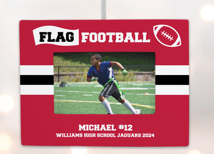 holiday personalized flag football picture frame photo ornament – Christmas ornament, holiday tree decoration or gift