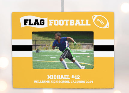 custom personalized flag football picture frame photo ornament – Christmas ornament, holiday tree decoration or gift