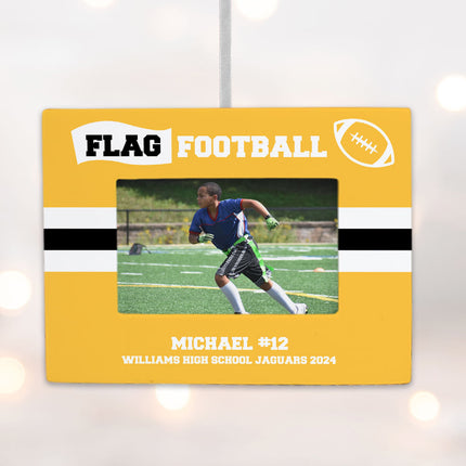custom personalized flag football picture frame photo ornament – Christmas ornament, holiday tree decoration or gift