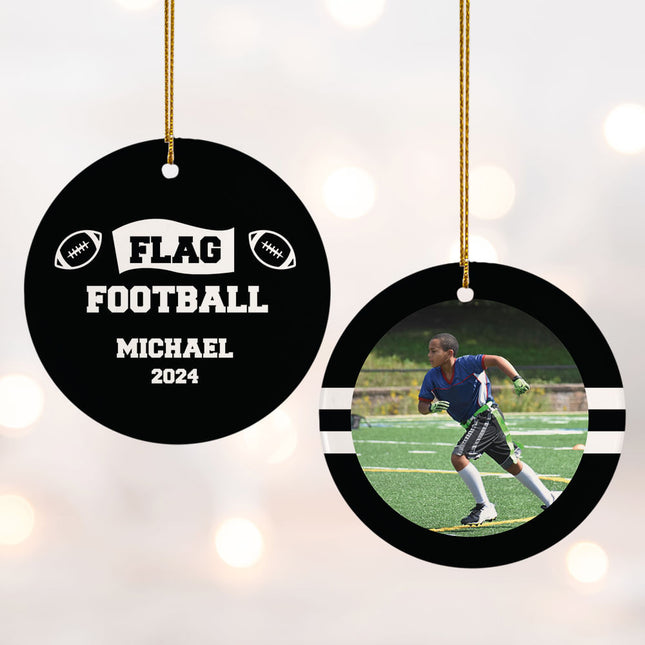 holiday personalized flag football christmas ornament – Christmas ornament, holiday tree decoration or gift