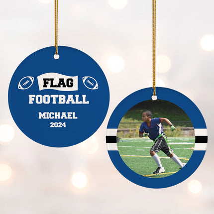 engraved personalized flag football christmas ornament – Christmas ornament, holiday tree decoration or gift