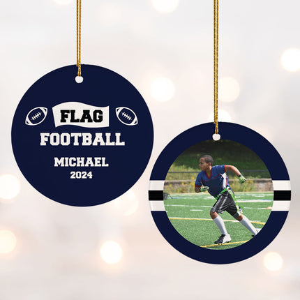 holiday personalized flag football christmas ornament – Christmas ornament, holiday tree decoration or gift