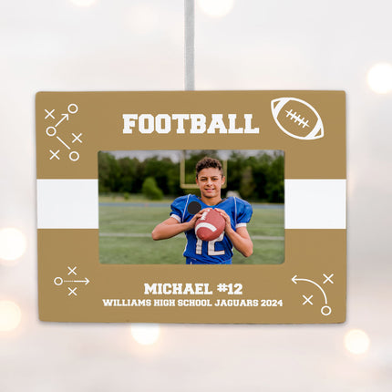 engraved personalized football picture frame photo ornament – Christmas ornament, holiday tree decoration or gift