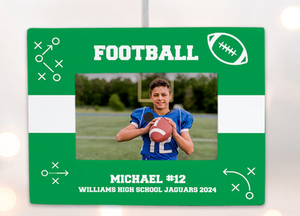 keepsake personalized football picture frame photo ornament – Christmas ornament, holiday tree decoration or gift