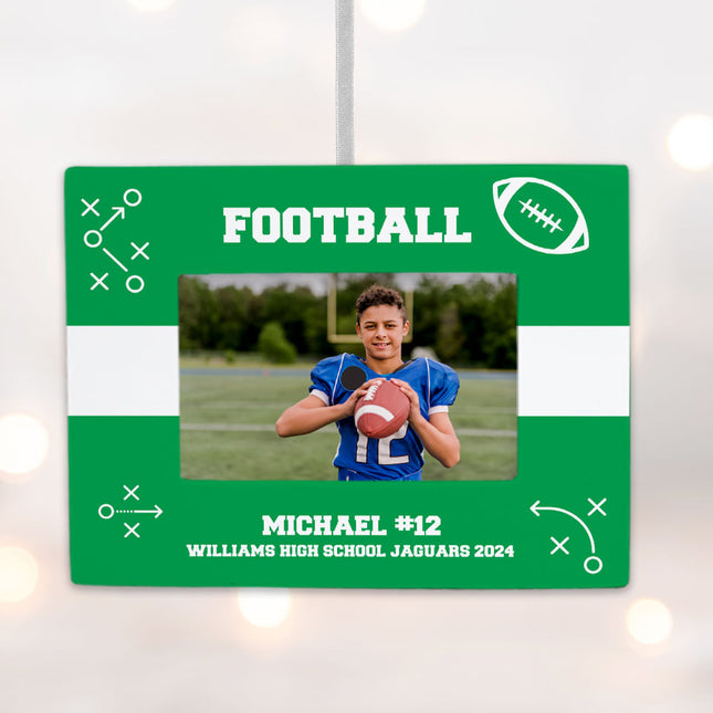 keepsake personalized football picture frame photo ornament – Christmas ornament, holiday tree decoration or gift