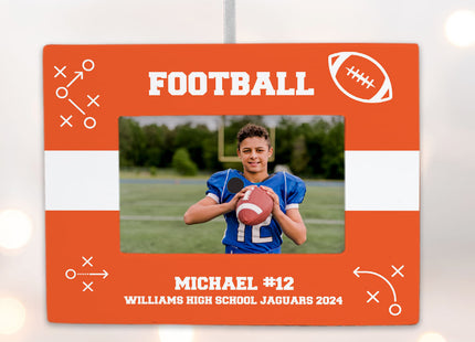 custom personalized football picture frame photo ornament – Christmas ornament, holiday tree decoration or gift