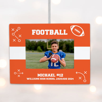 custom personalized football picture frame photo ornament – Christmas ornament, holiday tree decoration or gift