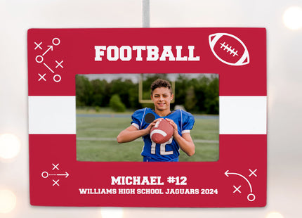 engraved personalized football picture frame photo ornament – Christmas ornament, holiday tree decoration or gift