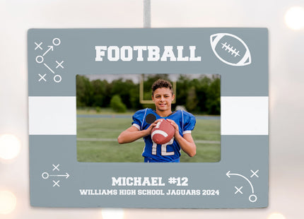 custom personalized football picture frame photo ornament – Christmas ornament, holiday tree decoration or gift