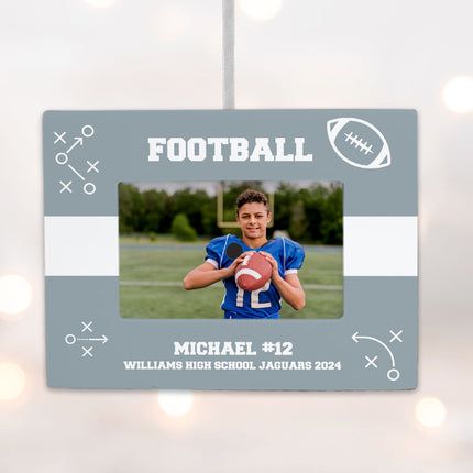 custom personalized football picture frame photo ornament – Christmas ornament, holiday tree decoration or gift