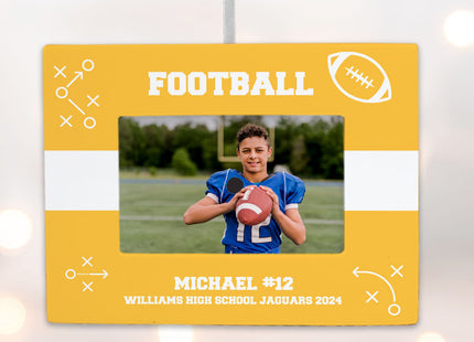 decorative personalized football picture frame photo ornament – Christmas ornament, holiday tree decoration or gift