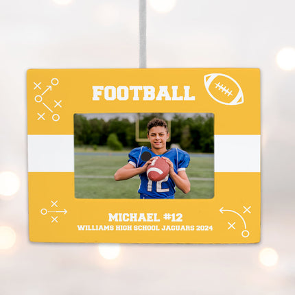 decorative personalized football picture frame photo ornament – Christmas ornament, holiday tree decoration or gift