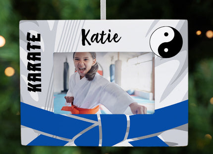 decorative personalized karate picture frame photo ornament – Christmas ornament, holiday tree decoration or gift