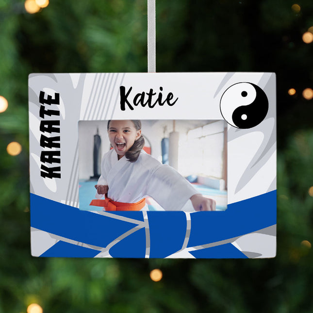 decorative personalized karate picture frame photo ornament – Christmas ornament, holiday tree decoration or gift