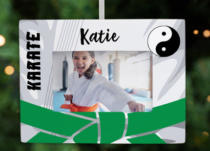 custom personalized karate picture frame photo ornament – Christmas ornament, holiday tree decoration or gift