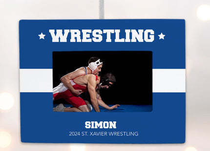 engraved personalized wrestling picture frame photo ornament – Christmas ornament, holiday tree decoration or gift