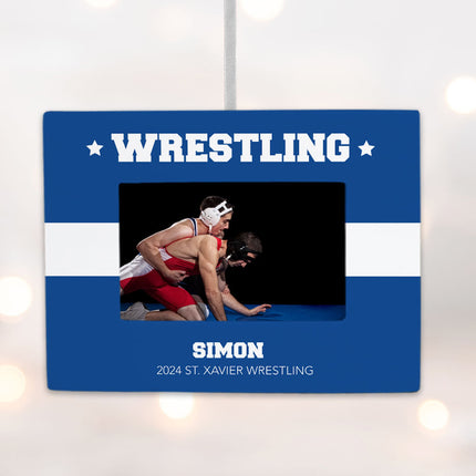 engraved personalized wrestling picture frame photo ornament – Christmas ornament, holiday tree decoration or gift