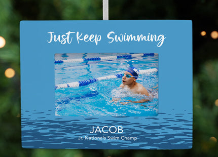 personalized personalized just keep swimming picture frame photo ornament – Christmas ornament, holiday tree decoration or gi