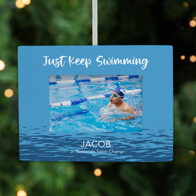 personalized personalized just keep swimming picture frame photo ornament – Christmas ornament, holiday tree decoration or gi