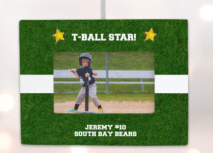 keepsake personalized t-ball picture frame photo ornament – Christmas ornament, holiday tree decoration or gift