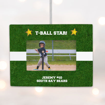 keepsake personalized t-ball picture frame photo ornament – Christmas ornament, holiday tree decoration or gift