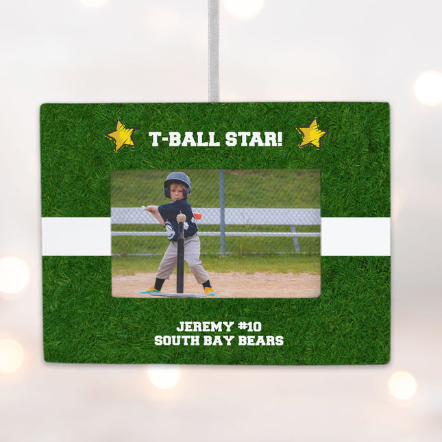 keepsake personalized t-ball picture frame photo ornament – Christmas ornament, holiday tree decoration or gift