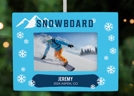 engraved personalized snowboarding picture frame photo ornament – Christmas ornament, holiday tree decoration or gift