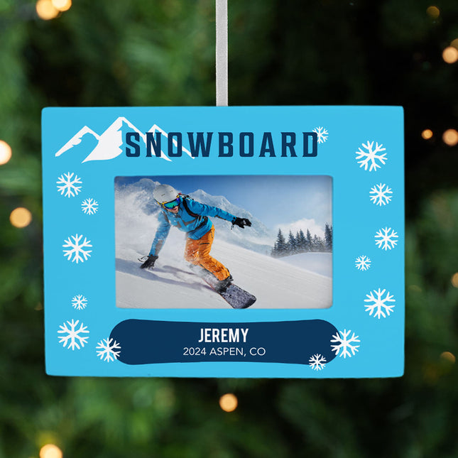 engraved personalized snowboarding picture frame photo ornament – Christmas ornament, holiday tree decoration or gift