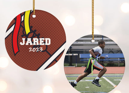 holiday personalized flag football photo christmas ornament – Christmas ornament, holiday tree decoration or gift