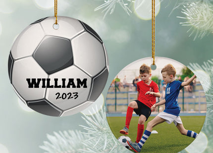 engraved personalized soccer with photo christmas ornament – Christmas ornament, holiday tree decoration or gift