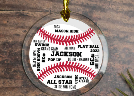 engraved personalized baseball word cloud christmas ornament – Christmas ornament, holiday tree decoration or gift