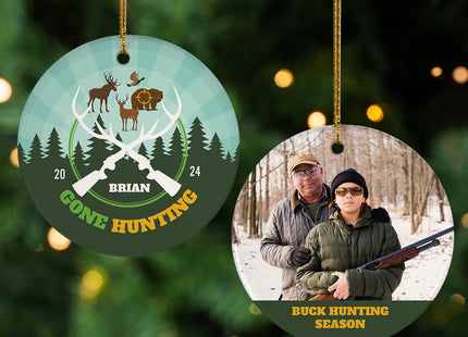 engraved personalized gone hunting christmas ornament – Christmas ornament, holiday tree decoration or gift