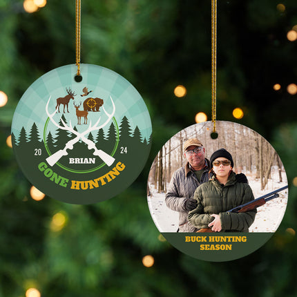 engraved personalized gone hunting christmas ornament – Christmas ornament, holiday tree decoration or gift