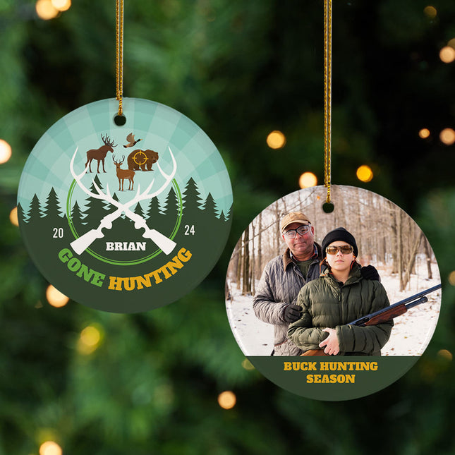 engraved personalized gone hunting christmas ornament – Christmas ornament, holiday tree decoration or gift