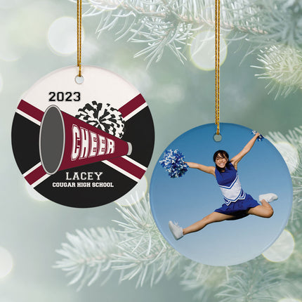 engraved personalized cheer photo christmas ornament – Christmas ornament, holiday tree decoration or gift