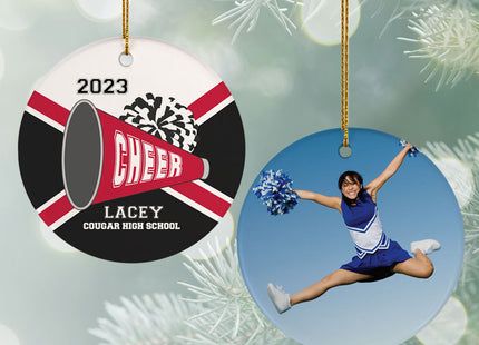 engraved personalized cheer photo christmas ornament – Christmas ornament, holiday tree decoration or gift