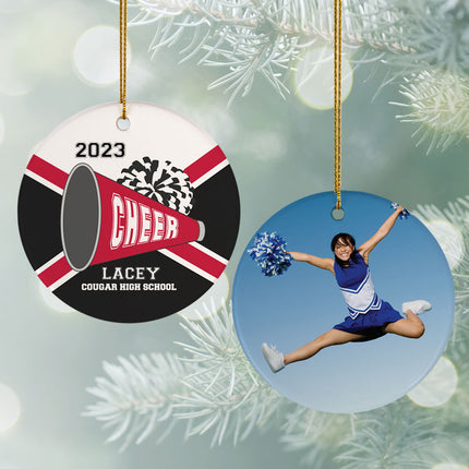 engraved personalized cheer photo christmas ornament – Christmas ornament, holiday tree decoration or gift