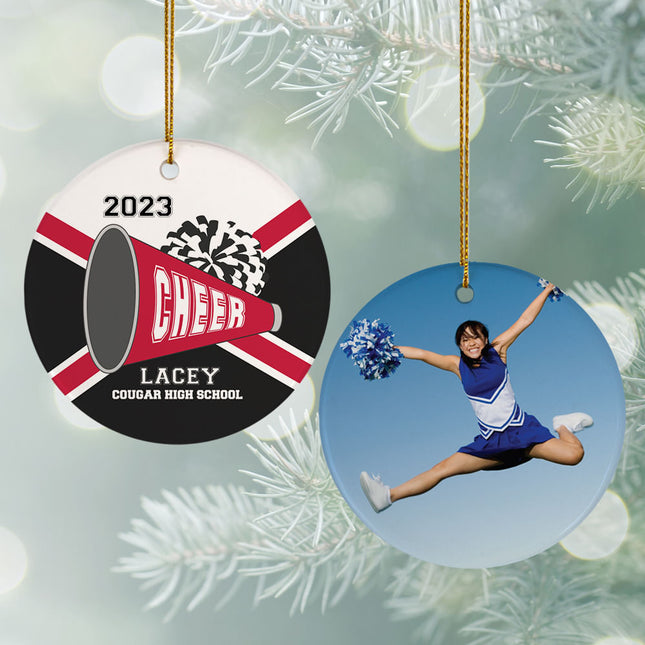 engraved personalized cheer photo christmas ornament – Christmas ornament, holiday tree decoration or gift