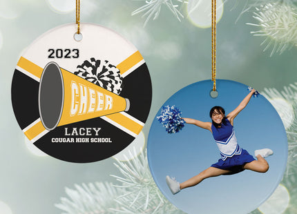 decorative personalized cheer photo christmas ornament – Christmas ornament, holiday tree decoration or gift